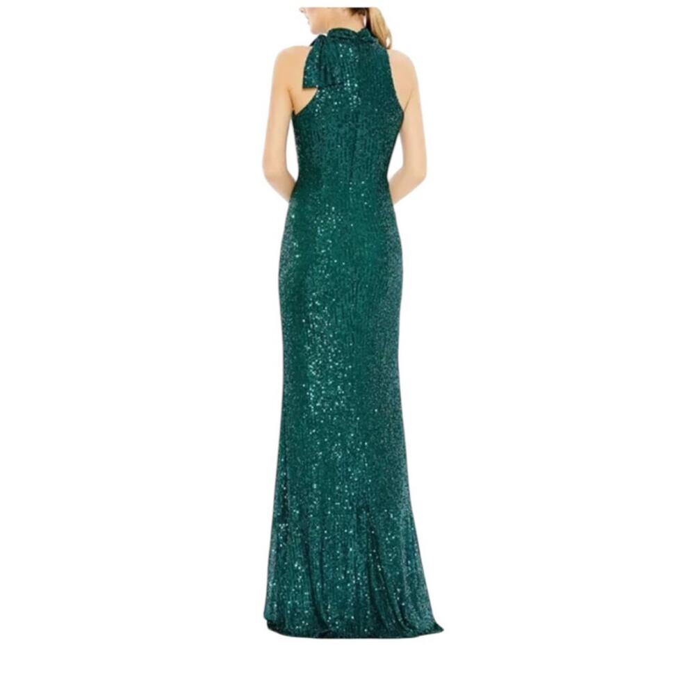 Mac Duggal Teal Sequined Soft Tie Halter Neck Column Gown Style 11280 Size 2 NEW - Picture 2 of 10